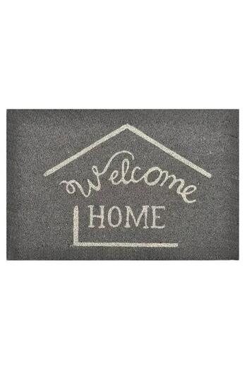 Generic سجادة باب EVIDECO غير قابلة للانزلاق بتصميم جذاب مطبوع عليها عبارة Welcome Home باللون الرمادي مقاس 40 × 60 سم 1401193