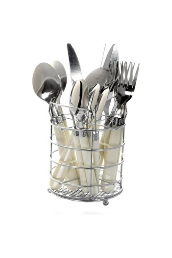 Generic GIBSON Sensations Stainless Steel Utensils Set with Storage Caddy White and Silver 53382.16