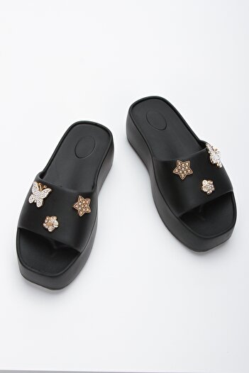 OZYO Simi Black Stone High Sole Platform Eva Beach Summer - Daily Slippers