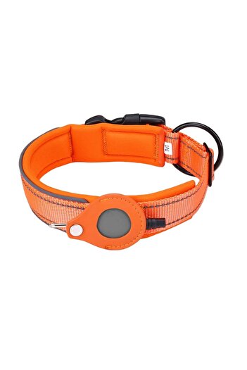 Upjws reflective AirTag collar with holder, nylon, orange, size M