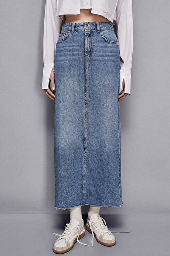 Patrizia Pepe FUSTA MIDI DENIM - PATRIZIA PEPE - 40, ALBASTRU