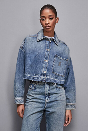 Patrizia Pepe JACHETA CROP DENIM - PATRIZIA PEPE - 40, ALBASTRU