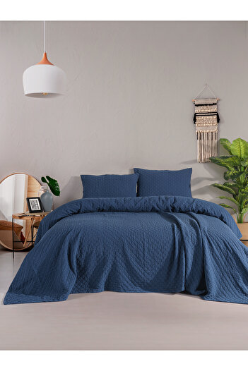 BED LİNE Cambridge Bedspread Set Double Dark Blue Boxed