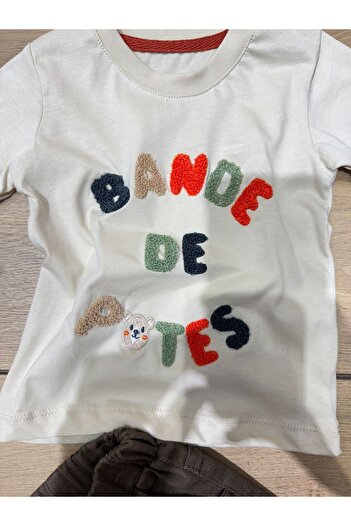Tk Baby Boy Set 2 Pcs 6/18 Months Dec 30/1 Combed Cotton T-Shirt Beige Color Snap Shoulder Bande De