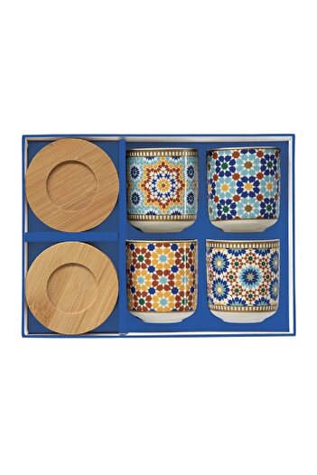 EasyLife 4-Piece Modern Marrakech Design Cup and Saucer Set Multicolor 110ml