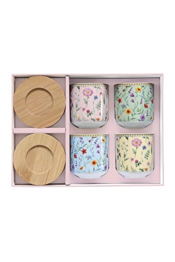 EasyLife 4-Piece Meadow Flowers Cup and Saucer Set Multicolor 110ml