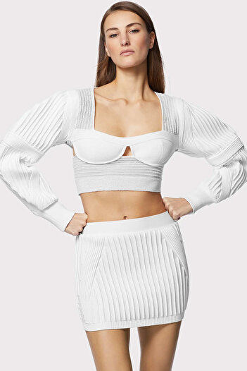 Herve Leger LOW RISE OTTOMAN MINI SKIRT - HERVE LEGER - WHITE, XS