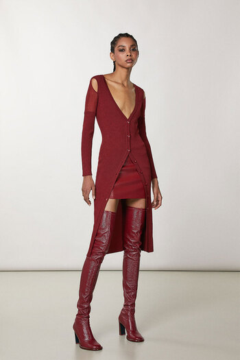 Patrizia Pepe CARDIGAN WITH CUTOUTS ON THE SHOULDER - PATRIZIA PEPE - RED, XS-S