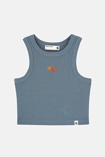 WWF Market Squirrel Halter Neck Ribbed Crop Top - Smoked