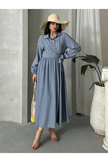 MD trend Women's Buttoned Side Tie Long Dress