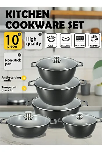 X SPRING 10-PCS Granite Non-stick Cookware Set,Scald-proof Handle,Suitable for multiple people(Black)