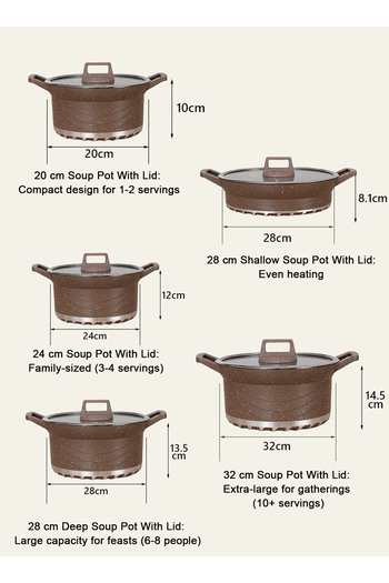 X SPRING 10-Piece Nonstick Cookware Set,With Glass Lids, PFOA-Free Kitchen Cookware Set (Brown)