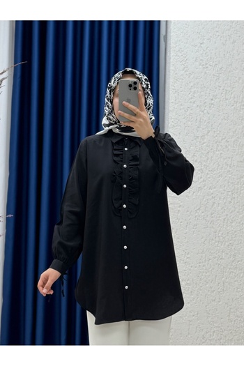 Mihra Ravessa Cupra Frill Tunic-ZN4145 Μαύρο