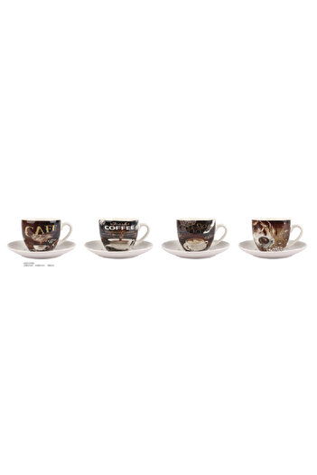 Bien Servi 12-Piece Coffee Design Cup and Saucer Set Brown and White