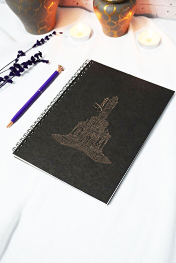 markcat A5 Izmir Clock Tower Caiet fără linii cu copertă neagră Kraft (120 FOI) 15x21 cm - Caiet de memorii