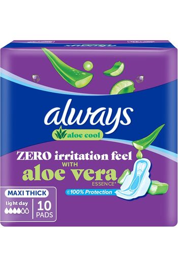 Always Cool & Dry, No Heat Feel, Maxi Thick, Large Sanitary Pads with Wings, 10 pad count
