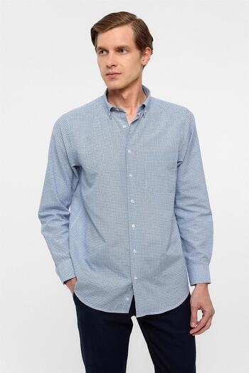 SÜVARİ Blue Regular Fit Patterned Button Collar Shirt
