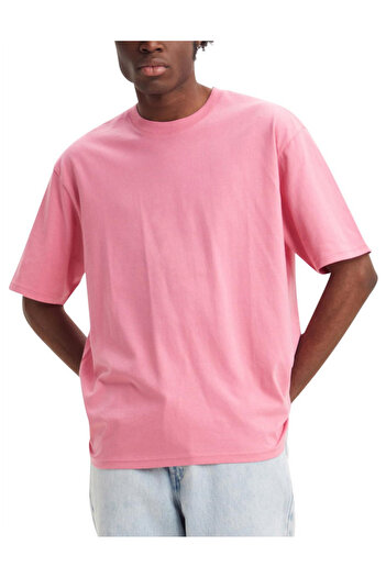 Relax family xf Men's Pink Oversize Loose Cut T-Shirt Simple Crew Neck Cotton Summer Plain Basic