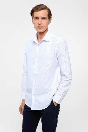 SÜVARİ Navy Blue Regular Fit Printed Classic Collar Shirt