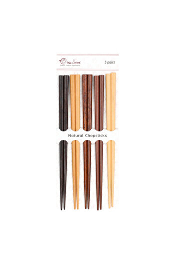 Bien Servi 10-Piece Assorted Design Bamboo Chopsticks Set Brown