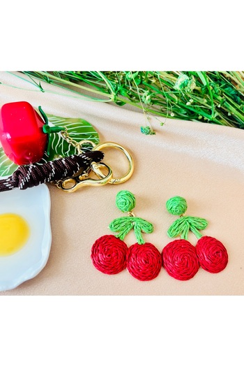 Markiz Takı Red Straw Cherry Earrings