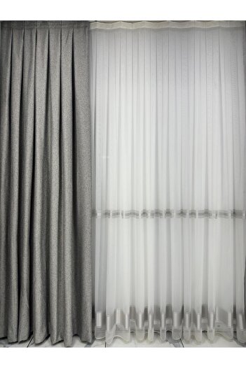 Erdoğanlar Koza Fish Scale Dark Gray Background Curtain 1/3 Tight Pleated Background Curtain