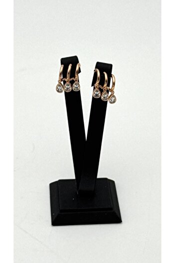 ELİOSA Non-Tarnish (Xuping) Almond Stone Detail Rose Gold Steel Earrings