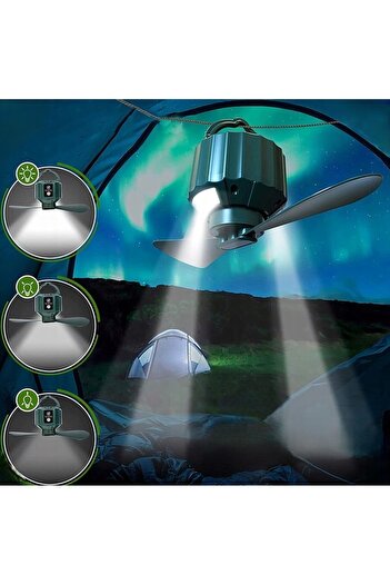 zola 2 in 1 camping fan with LED, 3 speeds, adjustable light, remote control, USB, 5200mAh, green