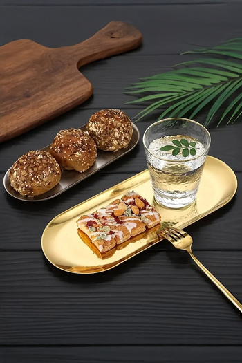 TR Turan Collection Rune Oval Stainless Steel Serving Tray Gold Color