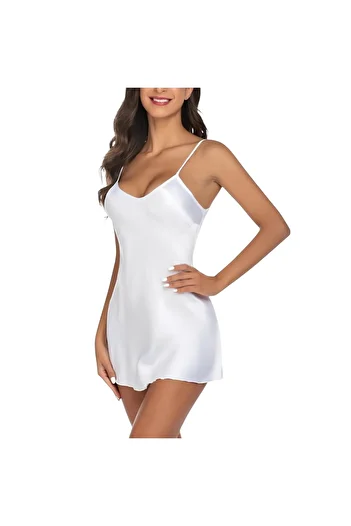 Inovius Satin Nightgown, White Color