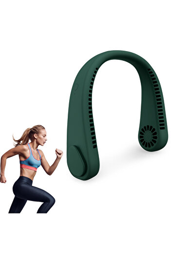 zola Portable neck fan, cordless, flexible, 3 speeds, rechargeable, 20.35X18.45x5.73 cm, green