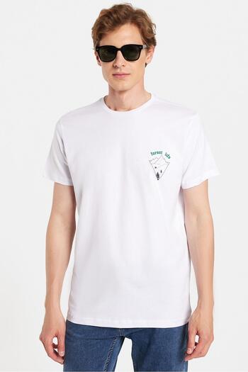 Tudors Ανδρικό T-shirt Slim Fit Slim Fit 100% βαμβακερό τυπωμένο λευκό μπλουζάκι με λαιμόκοψη