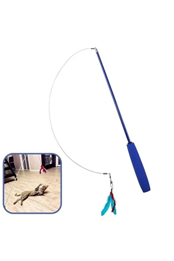 Hobibahçem Hobby Garden ®   Telescopic Adjustable Length Plush Cat Play Fishing Rod with Feather and Bell