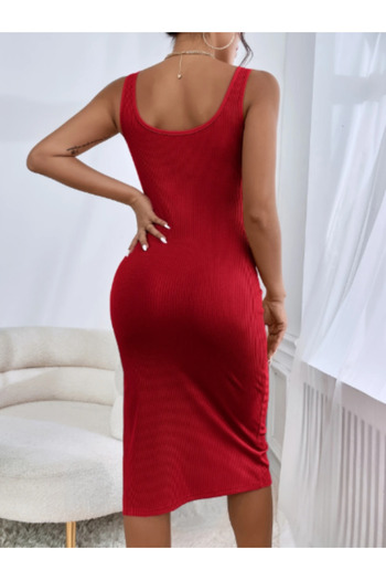 HEREN BUTİK Color Options Fitted/Slim Fit Thick Strap Wide Square Neck Sleeveless Stretchy Long Midi Length Dress
