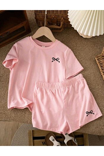 Renna Mood Girl/Boy Black Ribbon Printed Shorts-Tshirt Set