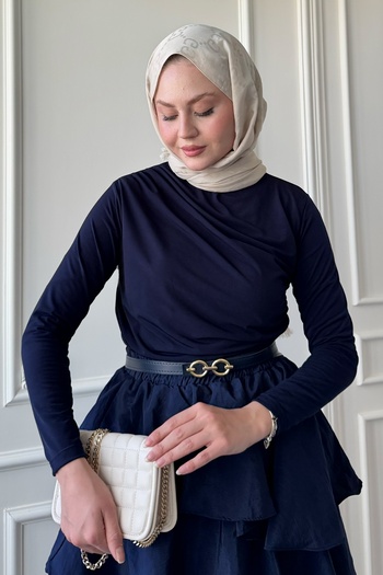 InStyle Μπλούζα με πλισέ μπλε Navy Blue