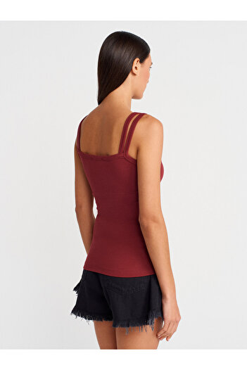 Dilvin 21105 Double Strap Tank Top-Light Claret Red