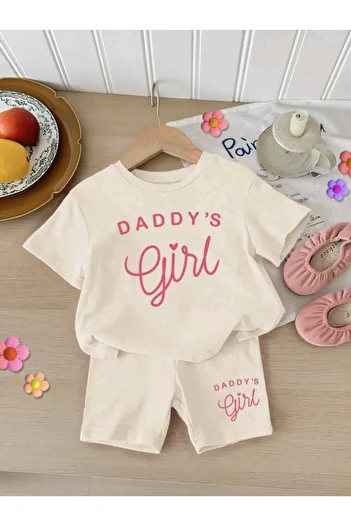 Renna Mood Girls/Boys Daddys Girl Printed Shorts-Tshirt Set