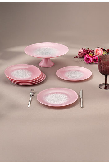 Emsan Pastel 7 Parça Cam Pasta / Tatlı Seti Pembe