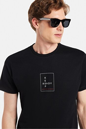 Tudors Ανδρικό T-shirt Slim Fit Slim Fit 100% βαμβακερό μαλακό μπλουζάκι με εμπριμέ μαύρο Crew