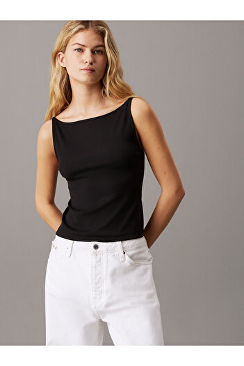 Calvin Klein Women Black Logo Elastic Open Back Top