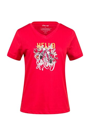 2AS Tricou pentru femei cu decolteu în V cu imprimeu Alone 402