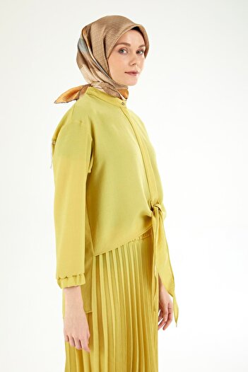 Armine TREND Armi̇ne Trend Pleated Skirt with Elastic Sleeves and Ribbon Detail at the Waist Double Suit-Asit 25Yt656