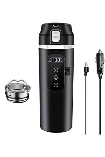 OEM Fierbător electric portabil pentru mașină, fierbere rapidă, anti-scurgere, 400 ml, menține cald, pentru călătorii, negru
