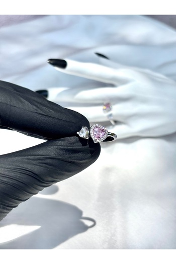 NEMOPHİLA Stainless Steel Heart Ring with Pink Stone, Adjustable and Stylish Design