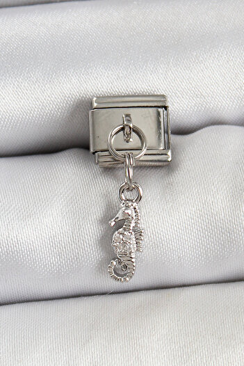Toptan Bulurum 316L Steel Dangle Sea Horse Model Silver Color Nomination Charm