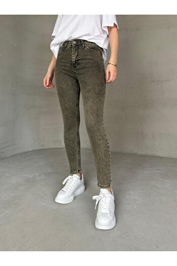 Cappmoda Jean-08131 Khaki Wash Fabric High Waist Lycra Skinny Jean
