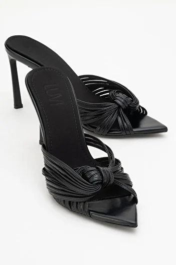 LuviShoes Papuci de damă cu toc înalt AUDREY Black Skin