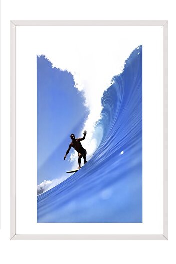 Postifull White Framed Poster, Surfing on the Sea, Photo, Blue Color Poster, 2025 Summer Selection, No:109605