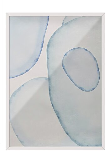 Postifull White Framed Poster, Abstract Circles - 1, Oil Painting, Blue Color Poster, 2025 Summer Selection, No:10967